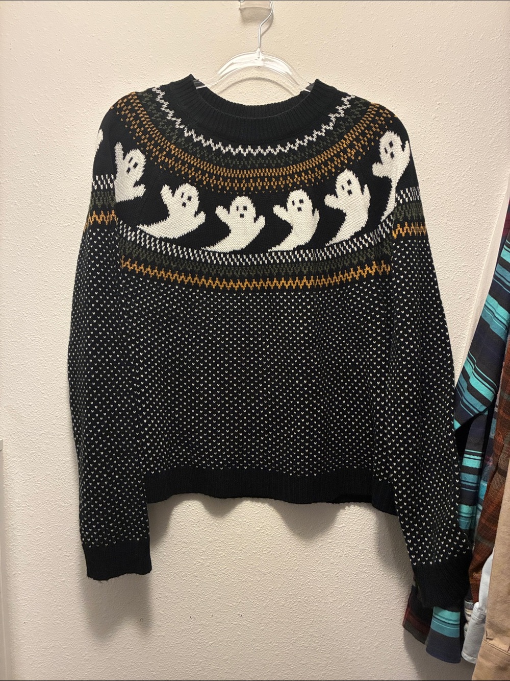 Black Halloween Ghost Fair Isle Sweater